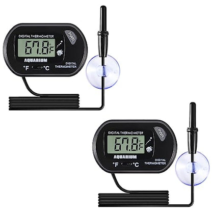 2pcs Aquarium Thermometer LCD Digital Fish Tank Thermometer with Water-Resistant Sensor Probe and Suction Cup for Turtle Incubators Terrarium Water Thermometer - color: 2pcs