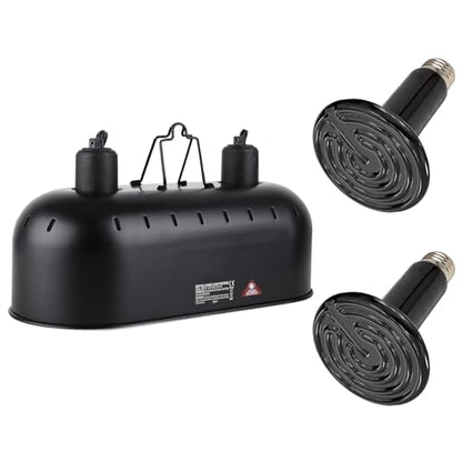DXOPHIEX 15 inch Dual Reptile Light Fixture, Max 150W Reptile Heat Lamp with 2PCS 150W Ceramic Heat Emitter, Double Dome UVB Light Fixture for Terrarium and Tortoise Habitat - size: 15inch with 2PCS 150W ceramic heat emitter