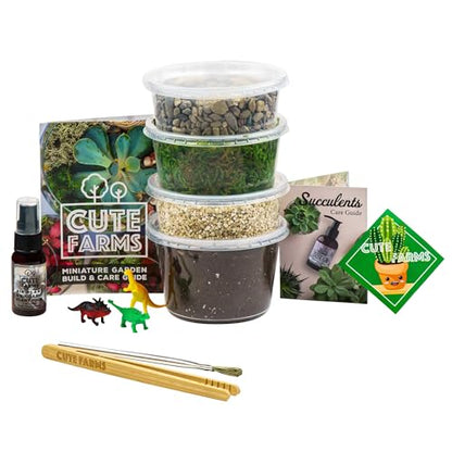 Cute Farms Terrarium Starter Kit | Moss, Vermiculite, Soil, Pebbles, Plant Food, Finishing Tools, Build and Care Guide | DIY Succulent Terrarium for Adults and Kids (Medium) - size: Medium Kit