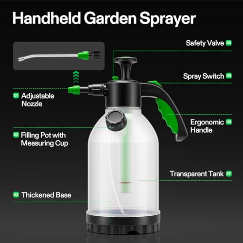 VIVOSUN 50oz Pump Sprayer, Portable Water Spray Bottle for Spraying Plants, Flowers, Weeds and Cleaning, Hand Pump with Side Filling Port, Measuring Cup, Adjustable Nozzles - size: 50oz