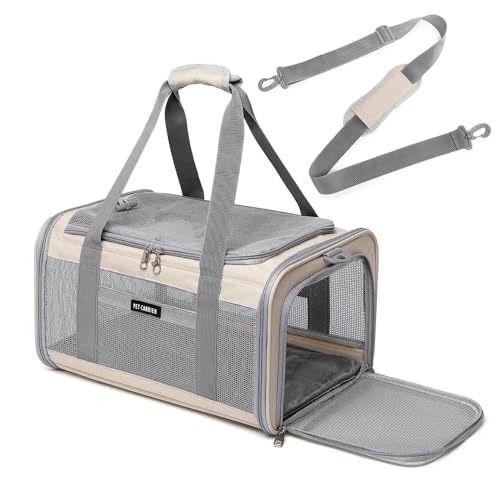 Airline Approved Pet Carrier for Cats and Small Dogs, Breathable and Collapsible Design, Portable Travel Bag for Bearded Dragon, Puppies Animal Hangbag, Rabbit Cage Cage (Khaki, Small) - color: khaki, size: 16.9"L x 12.2"W x 9.5"H