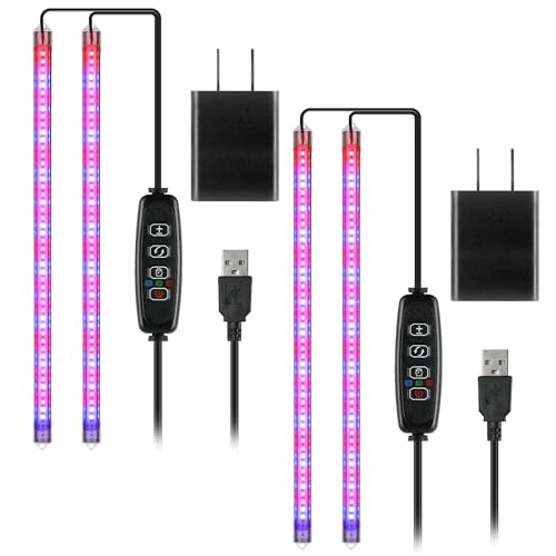 iPower 2Pack 20W LED Grow Lights with Full Spectrum Plant Growing Light Strips for Indoor Plant with Auto ON/Off 3/9/12H Timer, 10 Dimmable Levels 48 LEDs Per Tude, 2 Tubes, Red&Blue - color: Red&Blue, size: 2 Tubes*2, style: Grow Light Strips