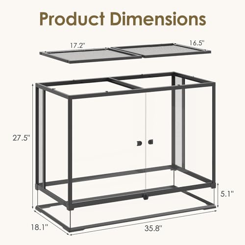 Erinnyees 74 Gallon Reptile Terrarium with Top Screen Ventilation, Snake Habitat with Heating Pad Space, Front Opening Reptile Vivarium with Sliding Cable Outlet for Leopard Geckos, Turtles, Snakes - size: 74 Gallon