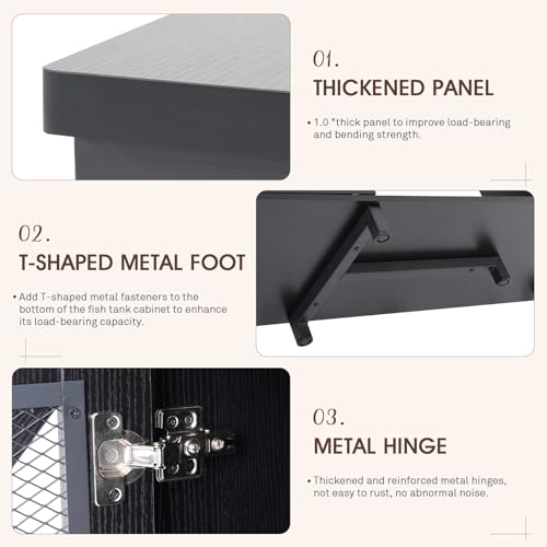 OC Orange-Casual 55-75 Gallon Aquarium Stand with LED Lighting & Power Outlets - Heavy Duty Metal Fish Tank Cabinet with Adjustable Shelves, 1000LB Capacity, Black - color: Black