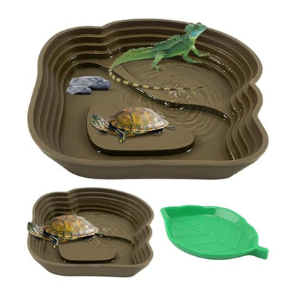 Reptile Bathing Pool, Right-Angle Detachable Design for Easy Water Changes, Internal & External Ramps for Easy Access, ABS Smooth Easy-Clean Water Dish for Small Reptiles