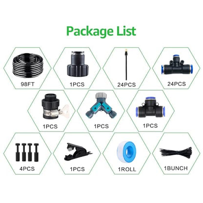100FT Drip Irrigation Kit, Automatic Garden Watering System with Tool-Free Quick Connectors, 360° Bending Drippers & Copper Misting Nozzles for Greenhouse, Patio, Lawn & Vegetable Garden. (30M) - size: 30M