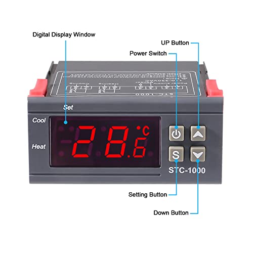 2pcs STC-1000 DC 110V-220V 10A Digital LED Temperature Controller Thermostat Control Switch 2 Relay Output and NTC 10K Thermistor Sensors Temperature Probe - style: 110V-220V