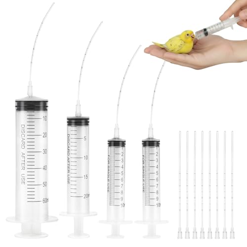 Baby Bird Feeding Syringes, Parrot Hand Syringe Feeder with Soft Tubes, Syringes with 5.94” Tube for Cat Dog Small Animals, Plastic Syringe for Milk Water Liquid Food, Reusable(10ml+10ml+20ml+60ml)