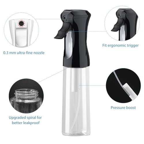 THINTON Mist Spray Bottle for Hair (6.8oz/200ml) - 2 Pcs Continuous Spray Bottle for Hairstyling, Cleaning, Plant and Gardening