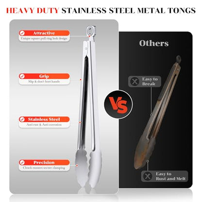 Kitchen Tongs for Cooking - 7 Inch & 9 Inch & 12 Inch Heat Resistant Stainless Steel Metal Locking Tong, BBQ Tongs Grill Tong for Cooking, Grilling, BBQ/Barbecue, Food (7+9+12inch) - color: 7+9+12inch