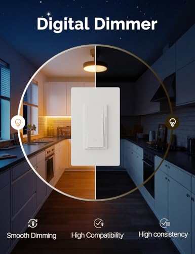 MOES Digital Dimmer Light Switch, 3 Way & Single Pole Dimmable Switches for LED,CFL,Incandescent,Halogen, 600Watt Max, No Neutral Wire Required, ON/Off Switch with Dimming Buttons - size: 1 Pack