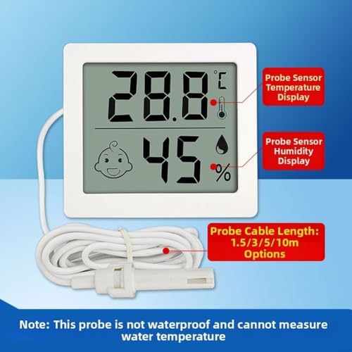 Digital Thermometer Hygrometer Reptile Terrarium with External Probe, LCD Display Temp Humidity Sensor Monitor Pet Tank Vivarium, White(C) - size: C
