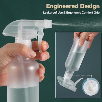 Leakproof Spray Bottles (2 Pack 10 oz), Adjustable Fine Mist & Jet Stream Nozzle, Premium BPA-Free Frosted Plastic Multi-Purpose for Hair, Plants, Cleaning (2 PACK FROSTED CLEAR) - color: 2 PACK FROSTED CLEAR