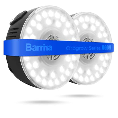 Barrina Orbgrow OG09 Puck LED Grow Light, 5000K 18W(2 x 9W, 270 Watt Equiv), Plant Lights for Indoor Plants Full Spectrum, Magnetic & Linkable, Small Grow lamp, Perfect for Plant Shelf, 2 Packs, Black