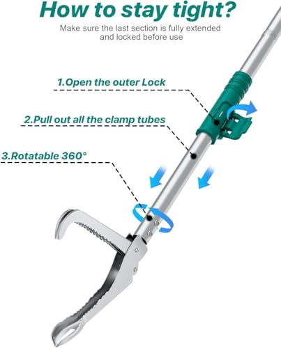 90" Snake Grabber Tool – Heavy Duty Locking Reptile Tongs for Rattlesnakes, Long Reach Folding Snake Catcher for Outdoor, Garden, and Emergency Use - size: 90 Inch