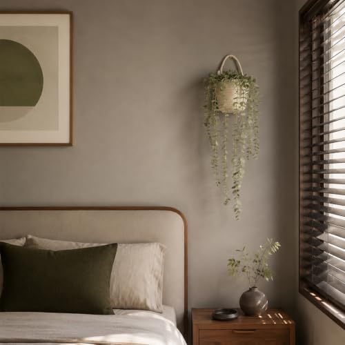 Fake Hanging Plant, Eucalyptus in Wall Woven Planters | Artificial Faux Plants, Soft Green, Cotton Hanger, 2PCS, Indoor Decor - size: Cotton Hanger-2PCS