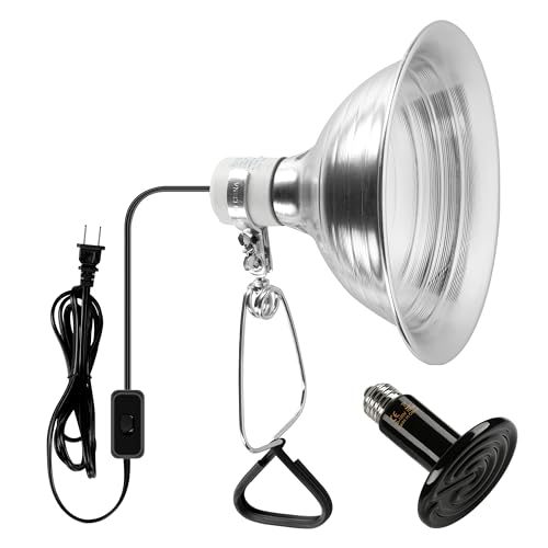 Simple Deluxe 100W Ceramic Reptile Heat Lamp Bulb & 150W Clamp Light with 8.5" Aluminum Reflector Combo for Amphibian Pets, Silver 2024 Version - size: 100 Watts, style: Bulb+Clamp Light