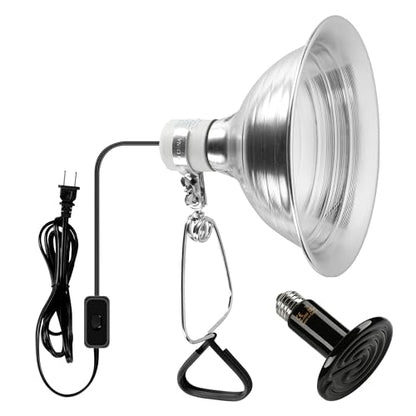 Simple Deluxe 100W Ceramic Reptile Heat Lamp Bulb & 150W Clamp Light with 8.5" Aluminum Reflector Combo for Amphibian Pets, Silver 2024 Version - size: 100 Watts, style: Bulb+Clamp Light