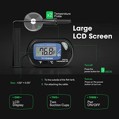 VIVOSUN 8-Pack LCD Digital Aquarium Thermometer Fish Tank Water Terrarium Temperature with Suction Cup for Turtle - size: 8 packs