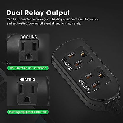 VIVOSUN 1500W Digital Temperature Controller and Humidity Controller, 1500W Dual-Stage Outlet, Pre-Wired Digital Humidistat with Dual LED Displays for Humidifier/Dehumidifier/Fan