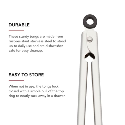 KitchenAid Set of 2 Stainless Steel Tongs with Scalloped Edges Easy Lock Dishwasher Safe Durable and Versatile 7 Inch and 9 Inch Silver - color: Stainless Steel, size: 7 and 9 Inches