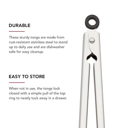 KitchenAid Set of 2 Stainless Steel Tongs with Scalloped Edges Easy Lock Dishwasher Safe Durable and Versatile 7 Inch and 9 Inch Silver - color: Stainless Steel, size: 7 and 9 Inches