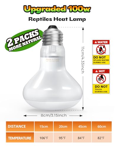 Reptile Heat Lamp, Simulate Natural Sunlight Heat Light Bulbs 2 Pack 75W Amphibians Basking Heat Lamp Bulbs for Reptiles, Bearded Dragon, Lizard, Turtle, Chicken