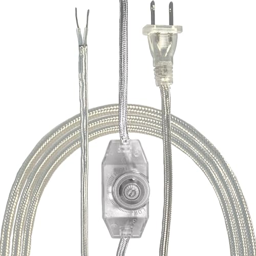Royal Designs Lamp Cord Molded Plug with Rotary Dimmer Switch, Stripped Ends Ready for Wiring, 8 ft long, Silver, SPT-1 UL Listed - color: Silver