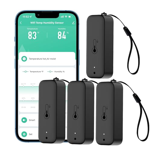 WiFi Thermometer Hygrometer: Smart Temperature Humidity Sensor with App Notification Alert, Data Storage Export, Calibrated Indoor Temperature Monitor, for Room Greenhouse Wine Cellar (4-Pack Black) - color: Black-4P