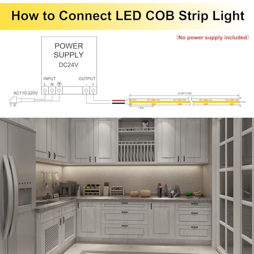 AXMOTUT 32.8ft COB LED Strip Lights Waterproof IP68, 6000K Daylight White Outdoor 24V Dimmable Silicone LED Tape Lighting High Density, 6000LM+, 3200LEDs Clips and Screws(Power Supply Not Included) - size: 6000K/32.8ft-IP68