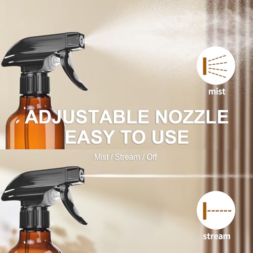 Uineko Spray Bottles 2-Pack, 10 Oz, Mist & Stream, Heavy Duty Spraying Empty Water Sprayer Bottle, BPA Free Plastic Refillable Containers for Cleaning Solutions, Plants, Hair, Essential Oils (Amber) - style: Amber