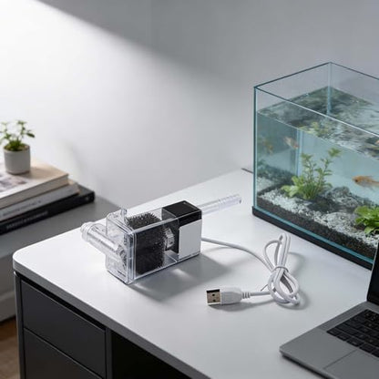 Minhe USB Aquarium External Waterfall Filter Pump, Silent Operation for Small Fish Tanks, Compact PVC Design
