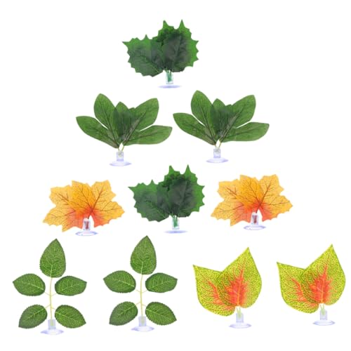 BESPORTBLE 10pcs Artificial Reptile Plants with Suction Cups for Climbing Habitat Decor, Fake Leaf Ornament Set for Lizard, Chameleon, Snake, Turtle Terrarium
