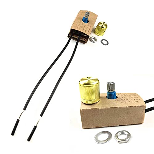 Zing Ear ZE-03 Full Range Inline Table Lamp LED Dimmer Switch Incandescent Light Rotary Replacement Combo Kit 120VAC/240VAC 300W Watt MAX Paper Outer Shell (Brass) Easy to Install
