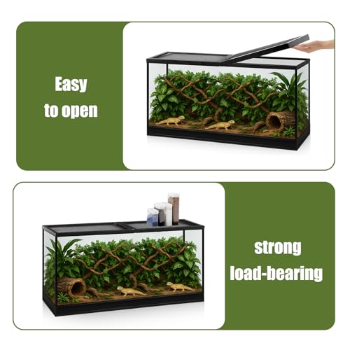 Landhoow 55 Gallon Screen Cover for Hinged Door Pet Reptile Terrarium Screen Cover Large Reptile Terrarium Fish Tank Lid with Center Hinge - size: 55 Gallon