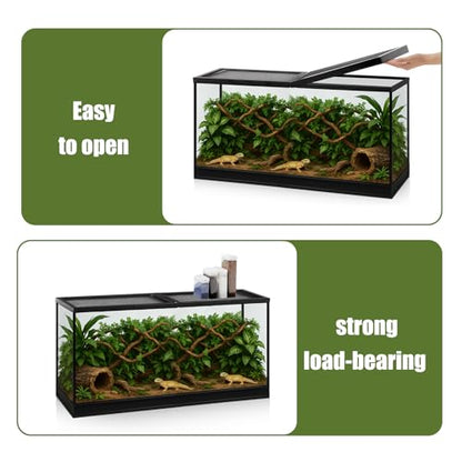Landhoow 55 Gallon Screen Cover for Hinged Door Pet Reptile Terrarium Screen Cover Large Reptile Terrarium Fish Tank Lid with Center Hinge - size: 55 Gallon