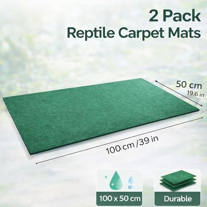 HERCOCCI 2 Pack Reptile Carpet, 39’’ x 20’’ Terrarium Bedding Substrate Liner Reptile Cage Mat Tank Accessories for Bearded Dragon Lizard Tortoise Leopard Gecko Snake (Green) - color: Green