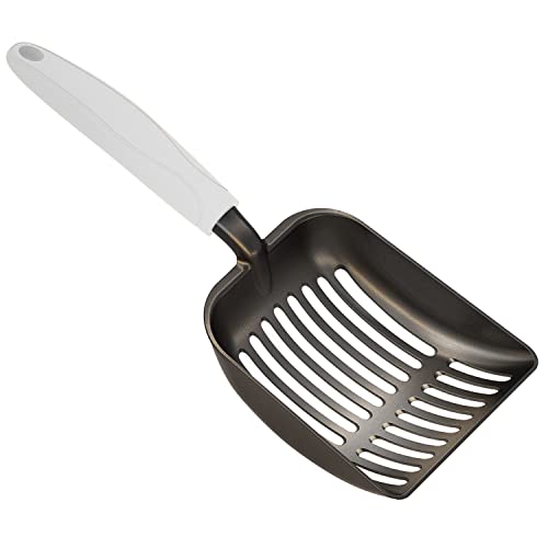WePet Cat Litter Scoop, Non-Stick Plated Aluminum Alloy Sifter, Kitty Durable Metal Scooper, Deep Shovel, Long Handle, Kitten Pooper Lifter, Size Medium, Coated Black Body with Grey Handle - color: #05 Grey, size: Medium