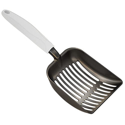 WePet Cat Litter Scoop, Non-Stick Plated Aluminum Alloy Sifter, Kitty Durable Metal Scooper, Deep Shovel, Long Handle, Kitten Pooper Lifter, Size Medium, Coated Black Body with Grey Handle - color: #05 Grey, size: Medium