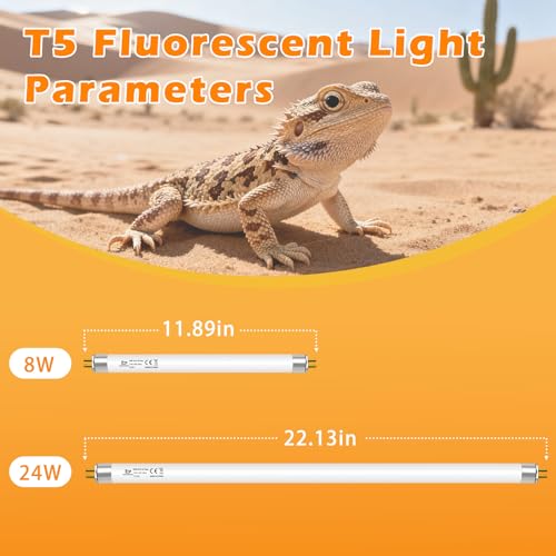T5 10.0 UVB Light Bulb for Reptiles, 8W HO UVB Reptile Lamp Bulb, 2 Pack 12 Inch UVA UVB Fluorescent Lamp Tube for Bearded Dragon Leopard Gecko Tortoise Lizards - size: 8W-12INCH