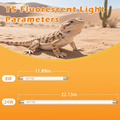 T5 10.0 UVB Light Bulb for Reptiles, 8W HO UVB Reptile Lamp Bulb, 2 Pack 12 Inch UVA UVB Fluorescent Lamp Tube for Bearded Dragon Leopard Gecko Tortoise Lizards - size: 8W-12INCH