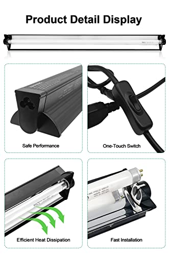 24W T5 HO UVB Reptile Light Fixture Kit, Terrarium Hood Light with Desert UVB 10.0 Fluorescent Tube, Ideal for Tropical and Desert Habitats - size: 22 In