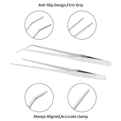 Fri4Free 2PCS Long Aquarium Tweezers - 10.6" Straight and Curved Tweezers, Stainless Steel Reptile Feeding tongs, Terrarium Aquascape Tools Feeder for Lizards, Bearded Dragon Snake Tank Accessories