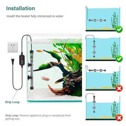 hygger Submersible Aquarium Heater, 100W 150W 200W 300W Adjustable Fish Tahk Heater with Temperature Controller, LED Display, Small Aquarium Betta Heater for up to 20/26/40/48 Gallons - size: 300W