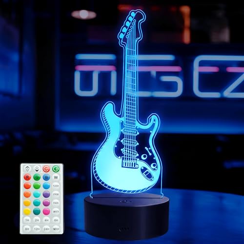 Guitar Gifts, Guitar Night Light, 3D Illusion Lamp with 16 Colors Changing, Remote Control with Timer, Kids Music Room Decoration for Holiday Birthday Christmas - color: Color 2