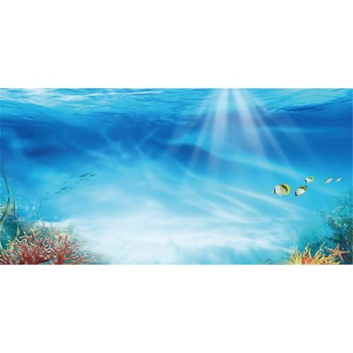 AWERT Undersea Theme Aquarium Background Colorful Coral Tropical Fish Sunshine Underwater World Fish Tank Background 72x18 inches Vinyl - size: 72x18in/180x45cm