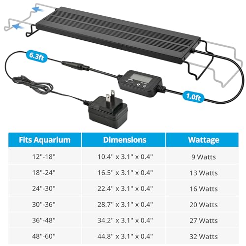 NICREW C10 Plants LED Aquarium Light, 24-30 in, 16 Watts, Full Spectrum Fish Tank Light with Timer, Day and Night Cycle, Brightness Adjustable - size: 24 - 30 in