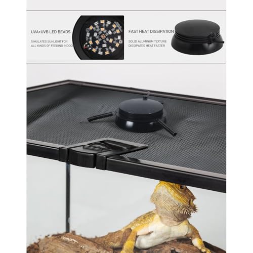 Small Full Spetrum LED UVA UVB Reptile Light with Dimmer & Cycle Timer for Bearded Dragon Lizard Gecko Snake Turtle, 8W, Bright Adjustable,UVB10.0,UVB5.0 & Daylight Modes Switchable,Aluminum Shell