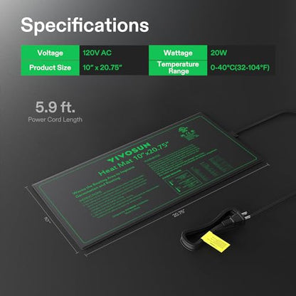 VIVOSUN 4-Pack 10" x 20.75" Durable Waterproof Seedling Heat Mat, UL & MET-Certified Warm Hydroponic Heating Pad for Germination, Indoor Gardening, Greenhouse - style: 10" x 20.75", 4 Pack