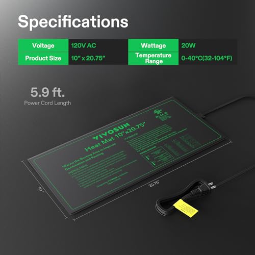 VIVOSUN 6-Pack 10" x 20.75" Durable Waterproof Seedling Heat Mat, UL & MET-Certified Warm Hydroponic Heating Pad for Germination, Indoor Gardening, Greenhouse - style: 10" x 20.75", 6 Pack